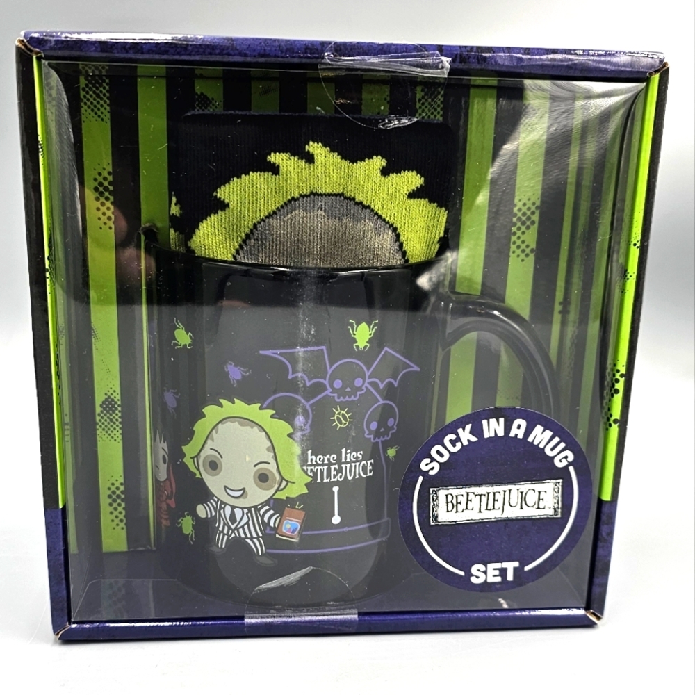 Beetlejuice Mug Socks And Sticker Set 17 Fl oz
